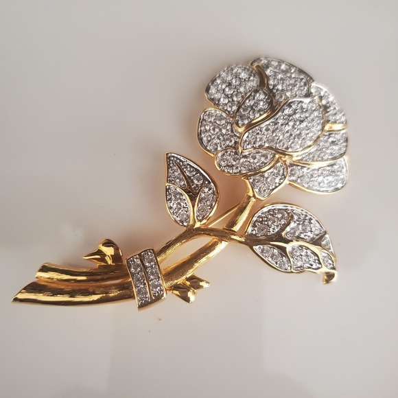 Nolan Miller Brooch Large Pave Rhinestone Rose Flower Glamour Collection IOB - Picture 6 of 10